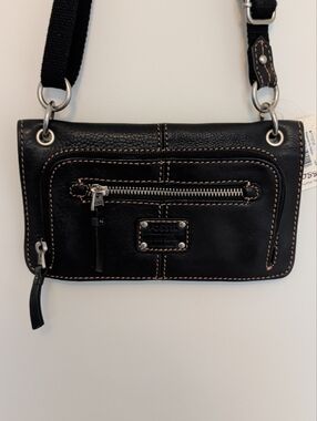 Fossil Black Leather Mini Crossbody with Tan Contrast Stitching - NWT